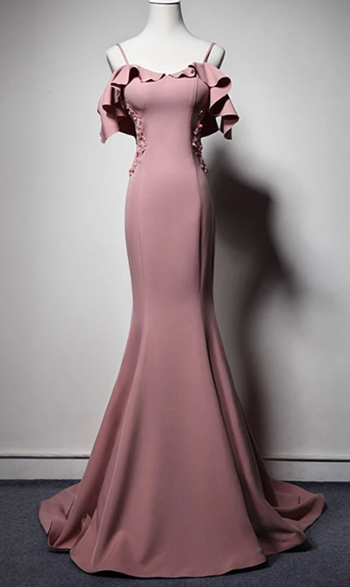 SIMPLE PINK MERMAID LONG PROM DRESS, PINK MERMAID BRIDESMAID DRESS cg2505