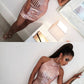Sexy Halter Sleeveless Open Back Tight Short Rose Gold Homecoming Dress with Sequins cg2589