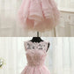 Pink Appliques Organza Tiered Short Homecoming Dress,Simple Homecoming Dresses cg260