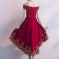 Beautiful Red High Low Party Dress with Gold Applique, Stylish Formal Dress, Cute Party Dress,homecoming dress  cg2658