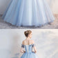 Blue tulle off shoulder long prom dress, sweet 16 dress cg2669