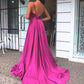 Long Purple Satin Strapless Prom Dresses Split Evening Gowns cg2684