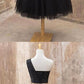 Cute A Line One Shoulder Black Tulle Short Homecoming Dresses with Metal Belt cg2689