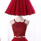 Wine Red Two Piece Tulle and Lace Homecoming Dress, Lovely Party Dresses 2019 cg2713