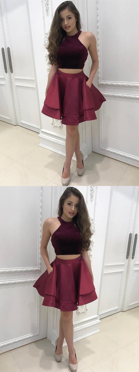 A-line Two-piece Sleeveless Homecoming Dresses cg272