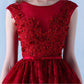 Burgundy lace high low short homecoming dress, evening dress cg2741
