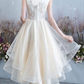 CHAMPAGNE TULLE LACE HIGH LOW  DRESS, HOMECOMING DRESS cg2748