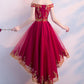 Dark Red Homecoming Dress 2019, High Low Off Shoulder Party Dress cg2796