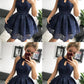 Navy Blue Lace Homecoming Dress, Simple Sleeveless Short Party Dresses  cg2854