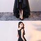 Cute Black Lace Prom Dress Black Round Neck Satin Lace High Low Prom Dress ,lace prom dress cg288