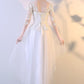 Beautiful White High Low Graduation Dress, Short Sleeves Lace Party homecoming Dress cg2937