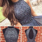 A-line Gray Halter High Neck Beaded Short Dress,Tulle Homecoming Dress cg294