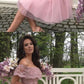 Dusty Pink Tulle Lace Off Shoulder Homecoming Dresses cg3015