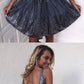 Gray v neck tulle sequins short dress, homecoming dress cg3072