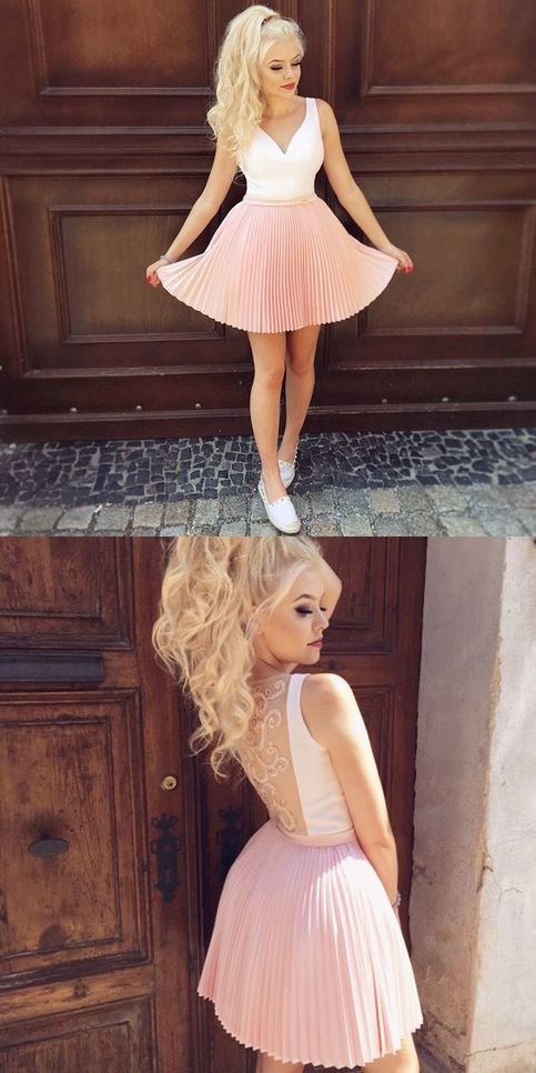 Sheer Backless Appliques Hoco Dresses, Cutest Pink Dresses for Freshman Homecoming, Stylish Short homecoming Dress cg308