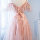 PINK TULLE LACE SHORT DRESS, PINK TULLE LACE HOMECOMING DRESS cg3101