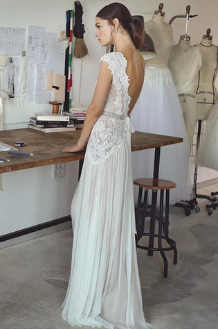 Beach Boho Wedding Dresses Backless Bohemian Lace Tulle Bridal dress prom Gown cg3176