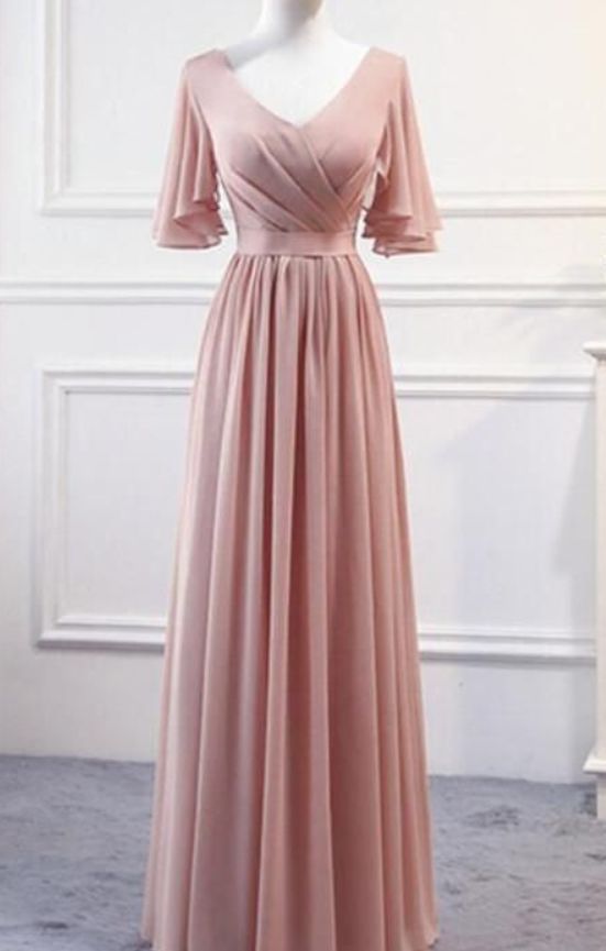 Pink Chiffon Bridesmaid Dresses , Long Formal prom gown cg3227