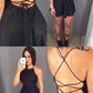 A-Line Spaghetti Straps Lace-up Satin Little Black homecoming Dress cg3278