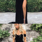 Mermaid Off-the-Shoulder Front Split Black prom dress cg3287