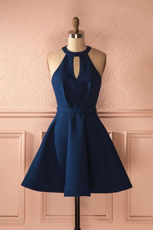 Keyhole Dark Blue Dresses,Short Homecoming Dresses,Cocktail Dresses  cg331