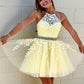 A Line Jewel Lace Up Back Yellow Homecoming Dress With Appliques Beading cg3338