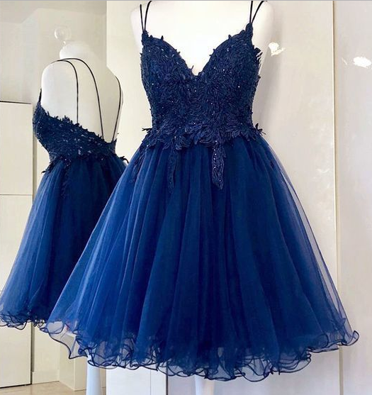 Charming Tulle Appliques Short Homecoming Dress, Backless Short Party Dress cg336