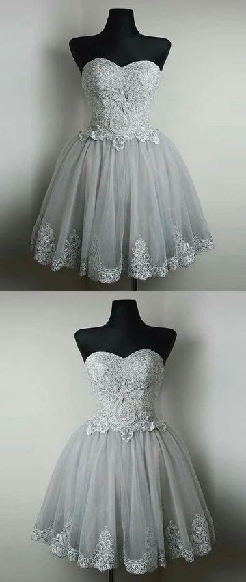 Silver Sweetheart Silver Gray Applique Embroidery Homecoming Dress cg3370