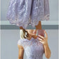A-Line Bateau Cap Sleeves Lilac Homecoming Dress with Appliques cg3371