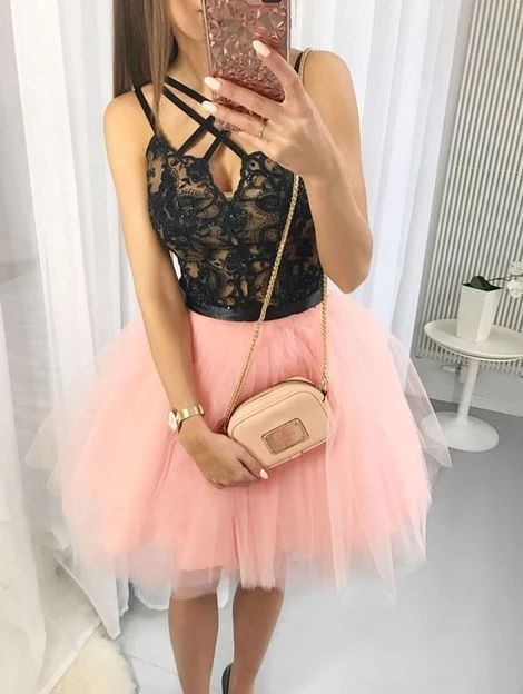 Pear Pink Tulle Short Homecoming Dresses  cg3417