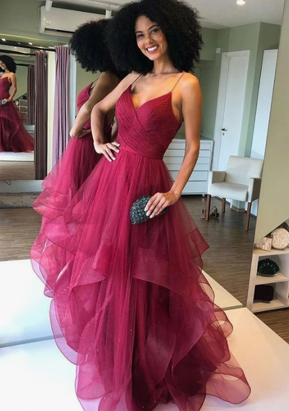 Stylish v neck tulle long prom dress, evening dress cg3426