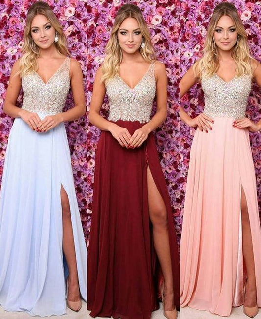 2019 Popular Beaded Long Prom Dress,V-Neck Sexy Evening Party Dress cg3488