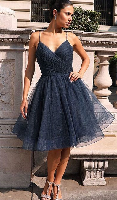 Gray v neck tulle short homecoming dress, gray tulle homecoming dress cg354