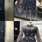 See Through Dark Navy homecoming Dress A-Line High Neck Dresses With Long Sleeves cg3654
