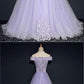 Lavender Off Shoulder Long Tulle Prom Dresses with Lace cg3678