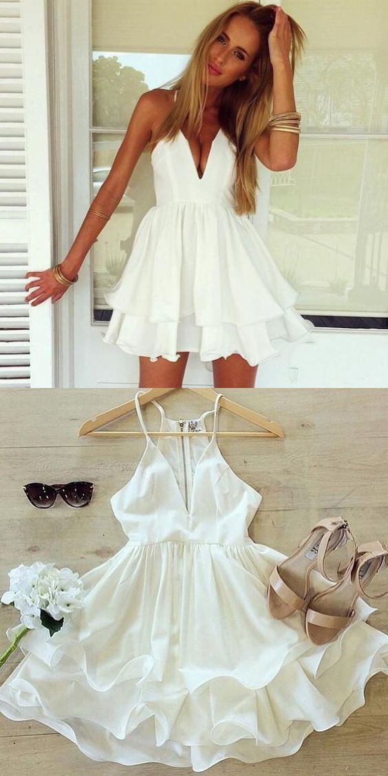 Simple spaghetti straps homecoming dresses, deep v neck short homecoming dresses cg370