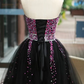 Lovely Beaded Black Tulle Short Homecoming Dress, Lace-Up Black Formal Dress cg3716