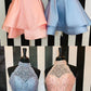 Two Piece Round Neck Short Blue Satin Homecoming Dress with Lace cg3826