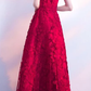 Charming Red Halter Lace Floor Length Party Dress, Red Prom Dress cg3836