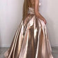 Strapless Rose Gold A Line Long Simple Prom Dress  cg3878