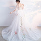 Beautiful White Tulle Long Party prom Dress With Flower Lace Applique, White Evening Gown  cg3914