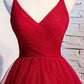 Elegant Tulle Red Straps Prom Dress, A Line Prom Dresses, Long Evening Dress cg392