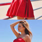 Red Soft Satin Sweetheart Strapless With Bow Applique Pockets Homecoming Dresses cg3969