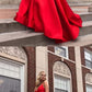Red v neck satin long prom dress, red evening dress cg4005
