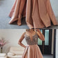 Chic A-line V neck Dusty Pink Long Prom Dress With Beading Evening Dresses cg4008