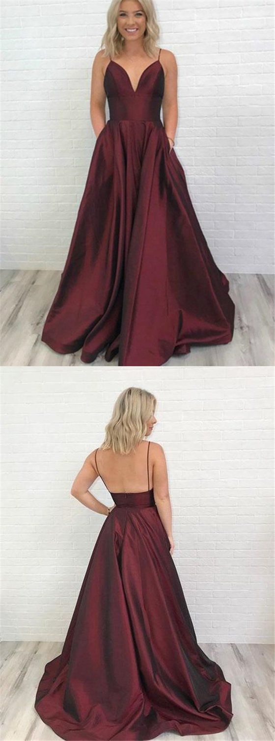 Affordable Burgundy Spaghetti Strap V-Neck Open Back Floor Length Evening Prom Dresses ,burgundy prom dress cg405