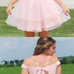 Two Pieces A Line Off The Shoulder Pink Homecoming Dress With Beading cg4081