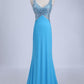 2019 dance straps prom dresses open back sheath / column with beading cg4091