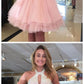 Cute Halter Two Piece Beaded Short Pink Homecoming Dresses cg419