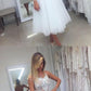White tulle lace short dress, white homecoming dress cg4249